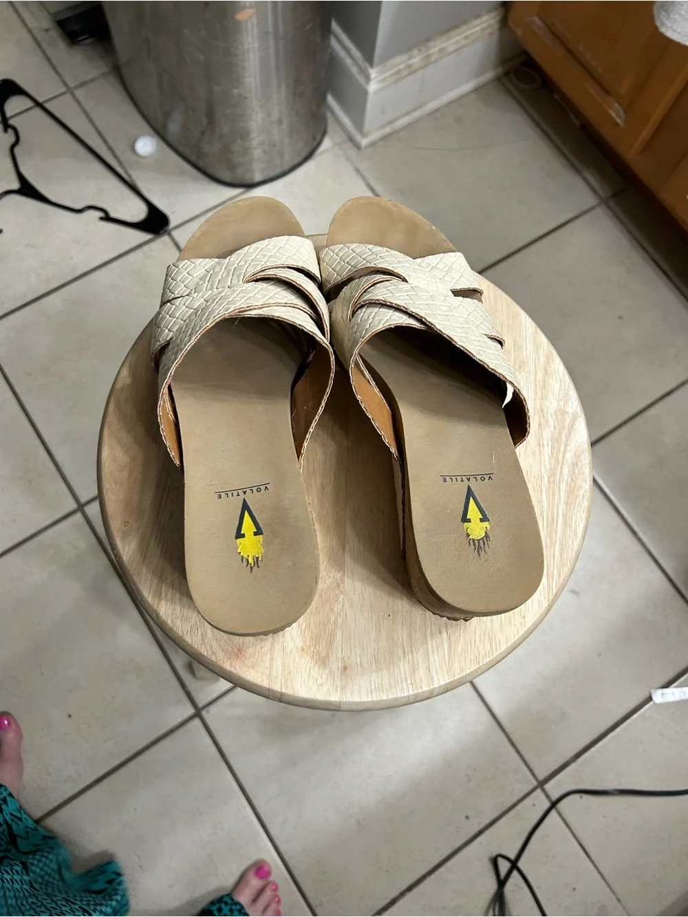 Vionic Cream Woven Crisscross Wedge Slides